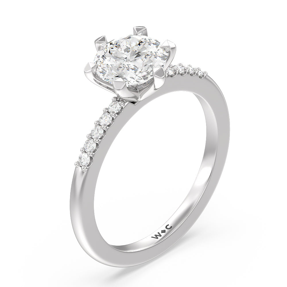 Traditional Pave 6 Prong Diamond Engagement Ring with Round Cut Diamond in 14KT Platinum view 3

