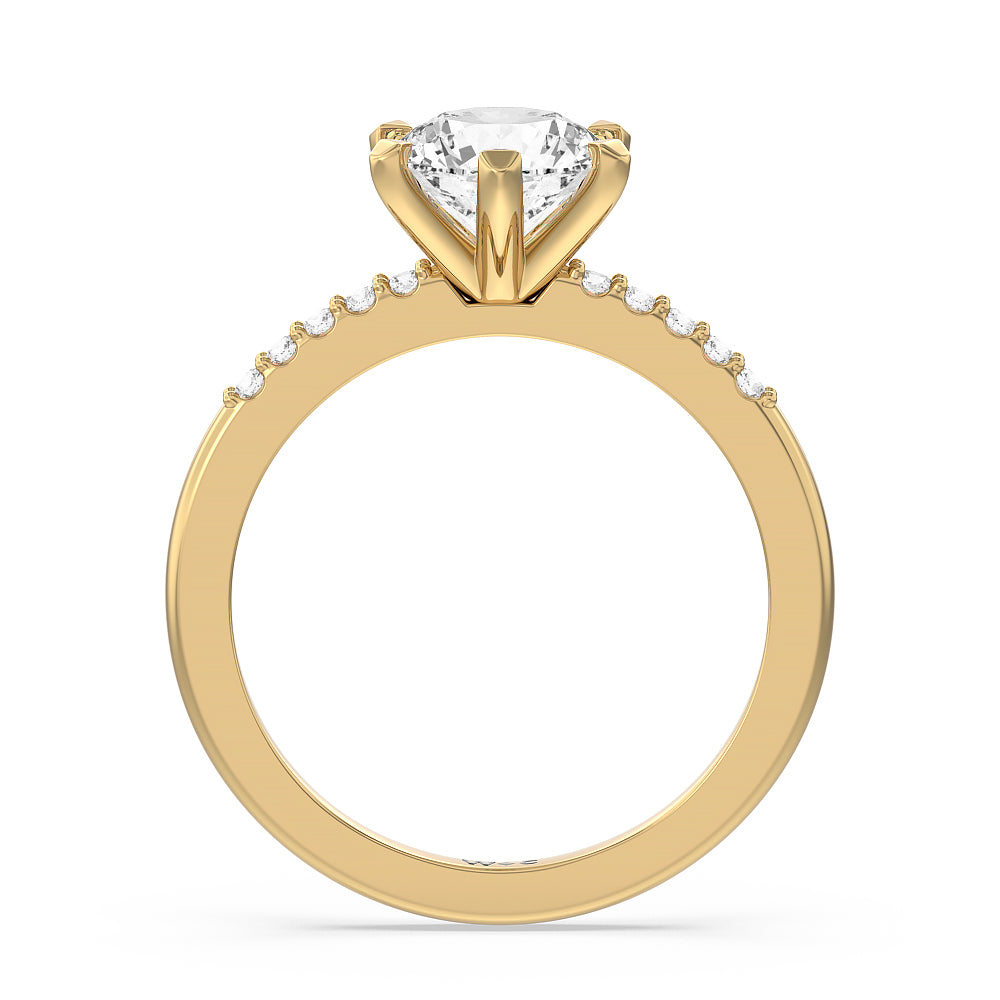 Traditional Pave 6 Prong Diamond Engagement Ring with Round Cut Diamond in 14KT Yellow Gold view 2
