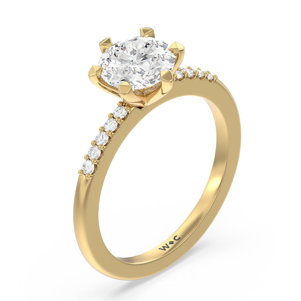 Traditional Pave 6 Prong Diamond Engagement Ring with Round Cut Diamond in 14KT Yellow Gold view 3
