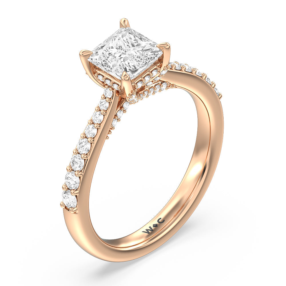 Princess Cut Bridged Basket & Hidden Halo Accent Engagement Ring with Lab Grown Diamond in 14KT Rose Gold view 3
