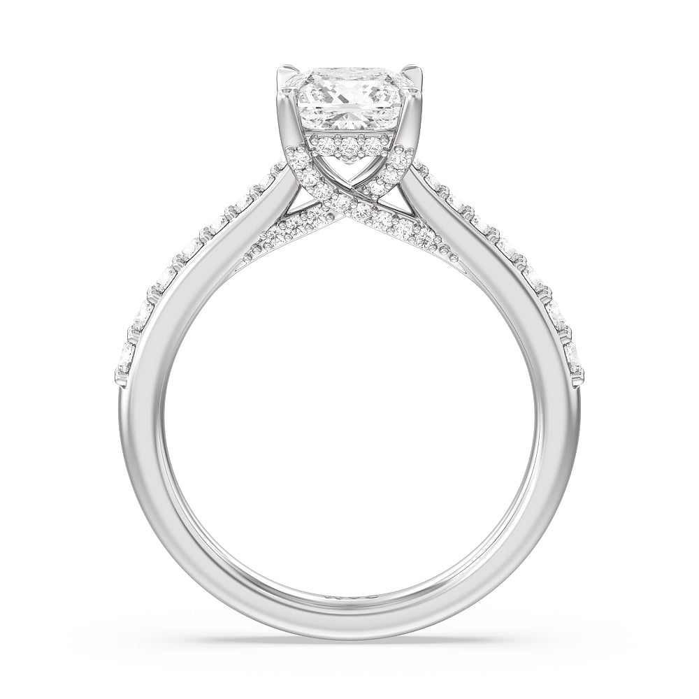 Princess Cut Bridged Basket & Hidden Halo Accent Engagement Ring with Lab Grown Diamond in 14KT Platinum view 2
