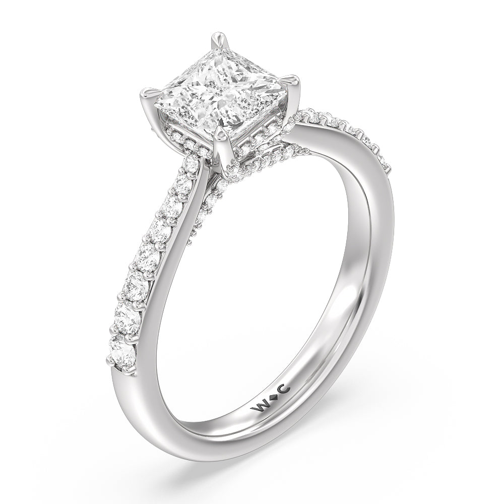 Princess Cut Bridged Basket & Hidden Halo Accent Engagement Ring with Lab Grown Diamond in 14KT Platinum view 3
