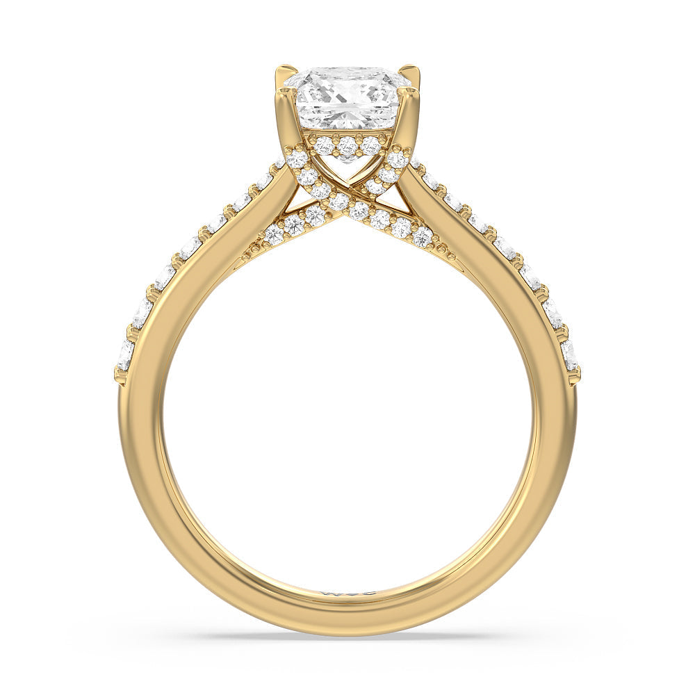 Princess Cut Bridged Basket & Hidden Halo Accent Engagement Ring with Lab Grown Diamond in 14KT Yellow Gold view 2
