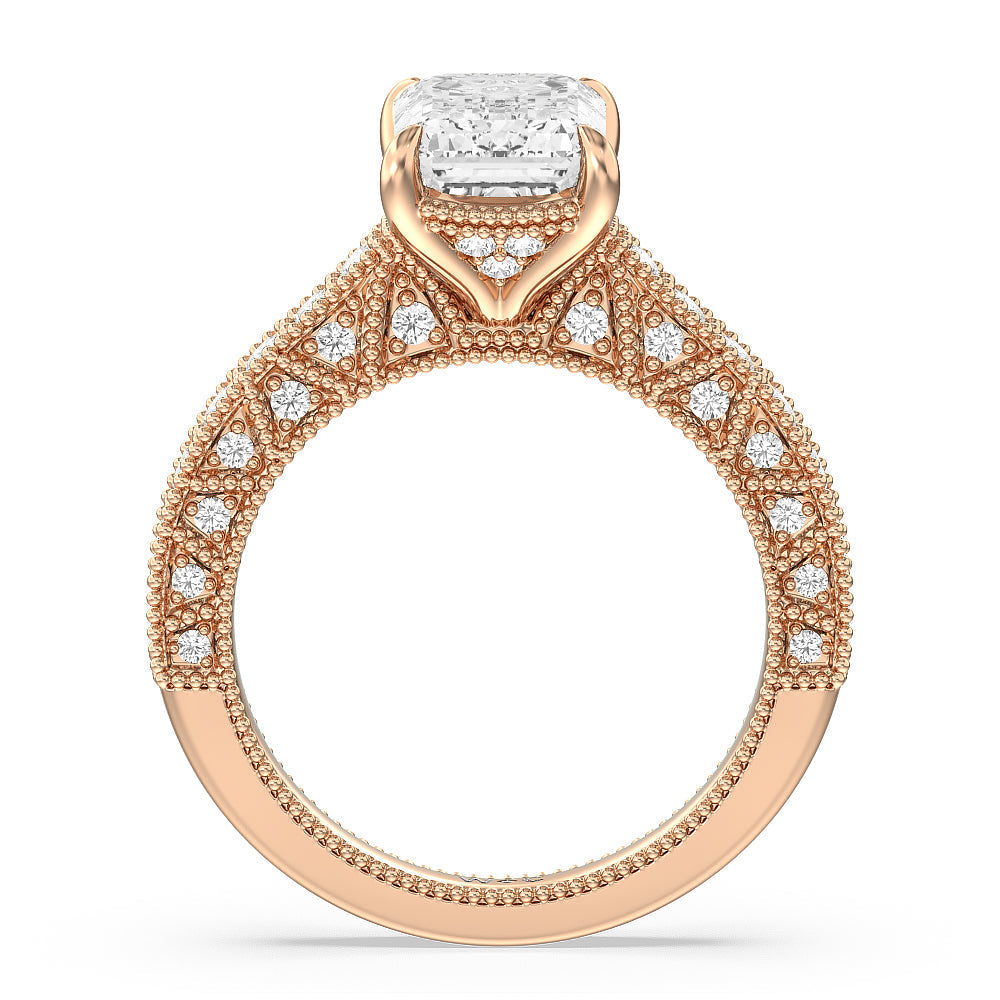 Emerald Cut The Waldorf Ring with Lab Grown Diamond in 14KT Rose Gold view 2
