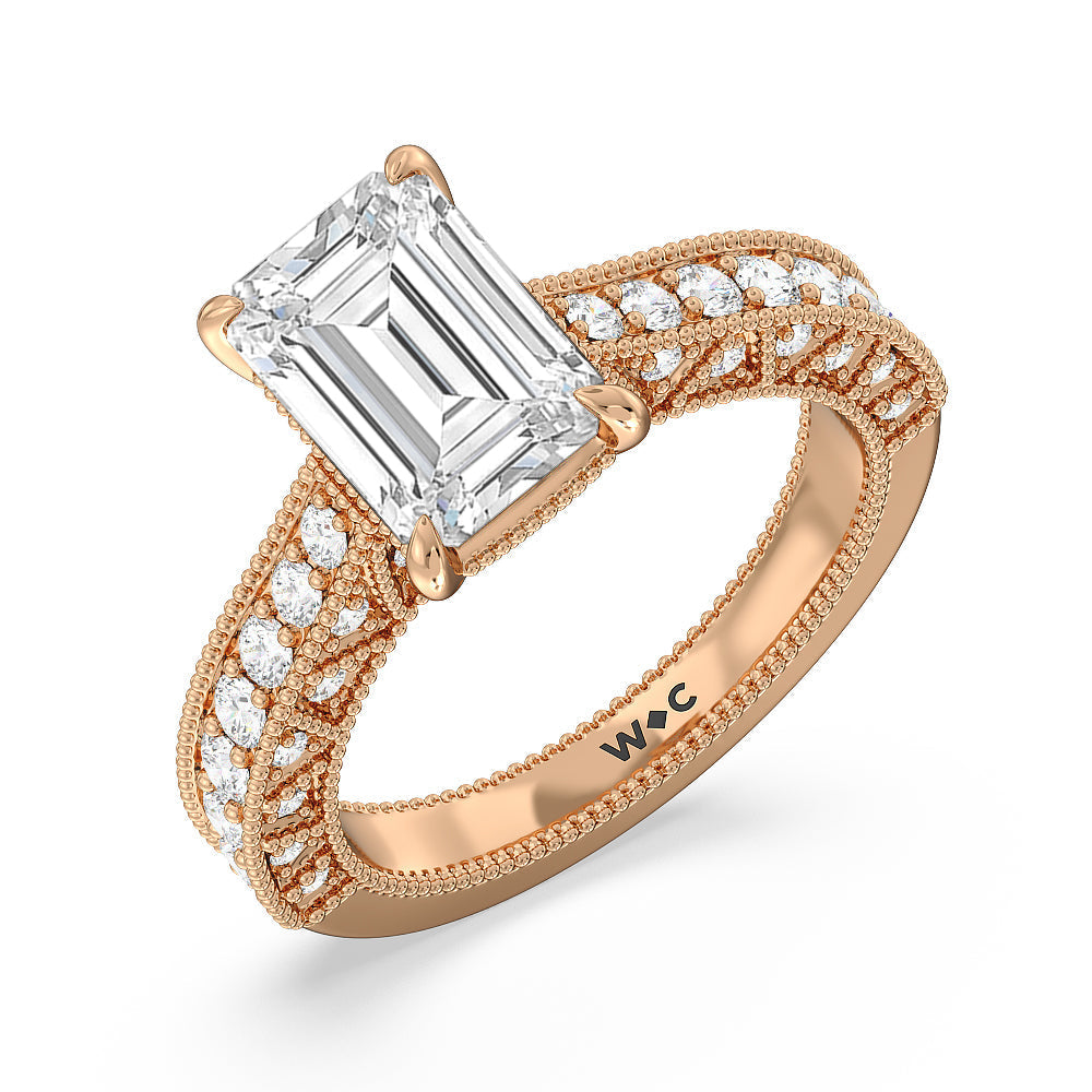 Emerald Cut The Waldorf Ring with Lab Grown Diamond in 14KT Rose Gold view 3

