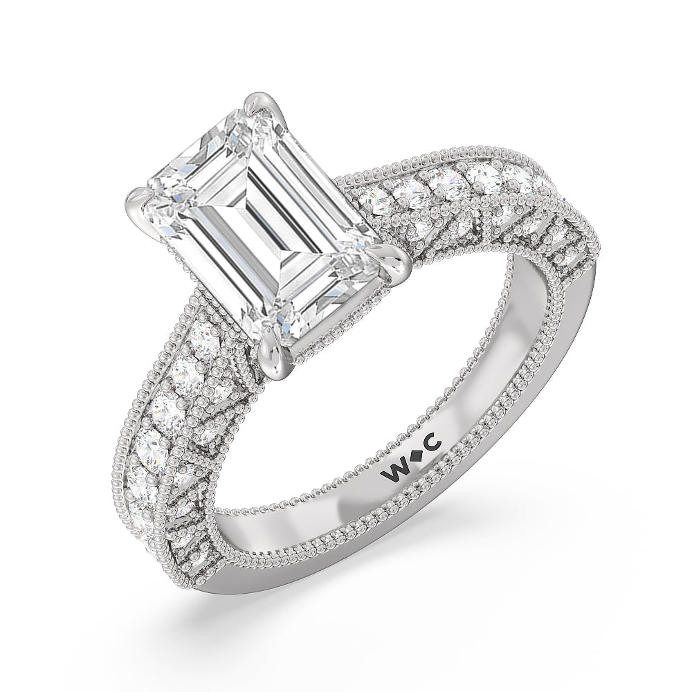 Emerald Cut The Waldorf Ring with Lab Grown Diamond in 14KT Platinum view 3
