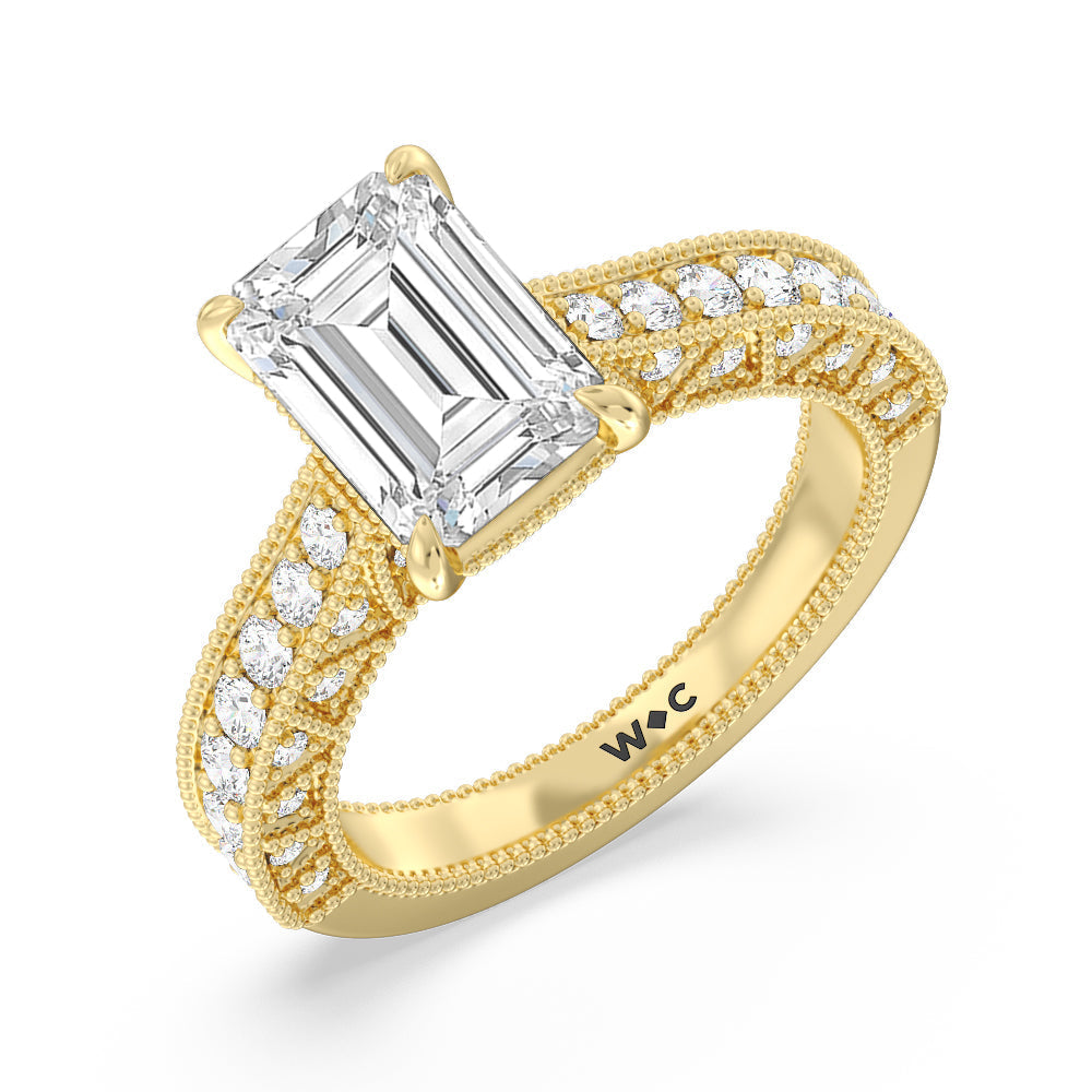 Emerald Cut The Waldorf Ring with Lab Grown Diamond in 14KT Yellow Gold view 3
