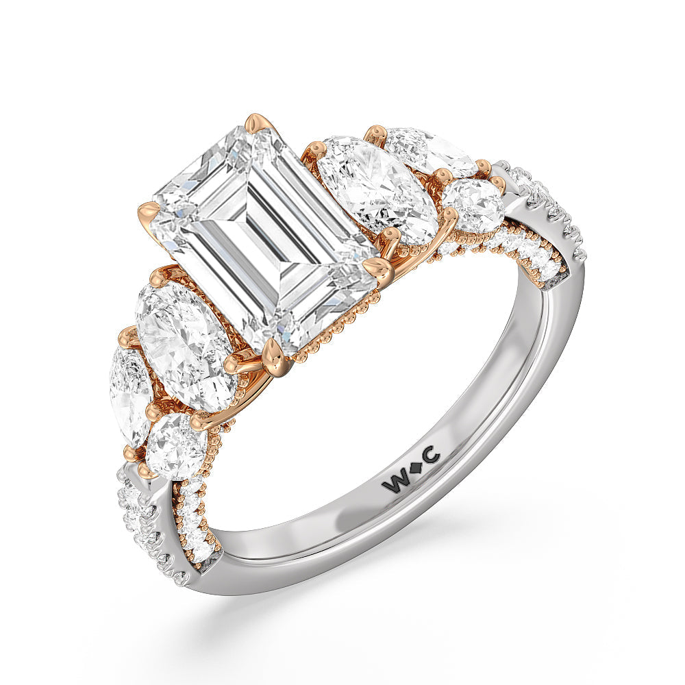 Emerald Cut The Eldridge Ring with Lab Grown Diamond in 14KT White & Rose Gold view 3
