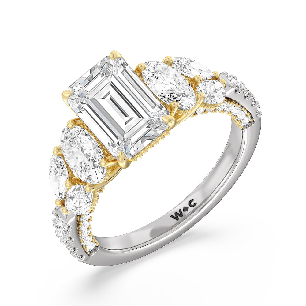 Emerald Cut The Eldridge Ring with Lab Grown Diamond in 14KT White & Yellow Gold view 3
