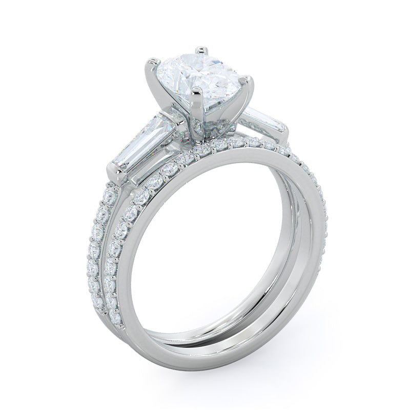 Three Stone Tapered Baguette Diamond Engagement Ring with Emerald Cut Diamond in 14KT Platinum view 4

