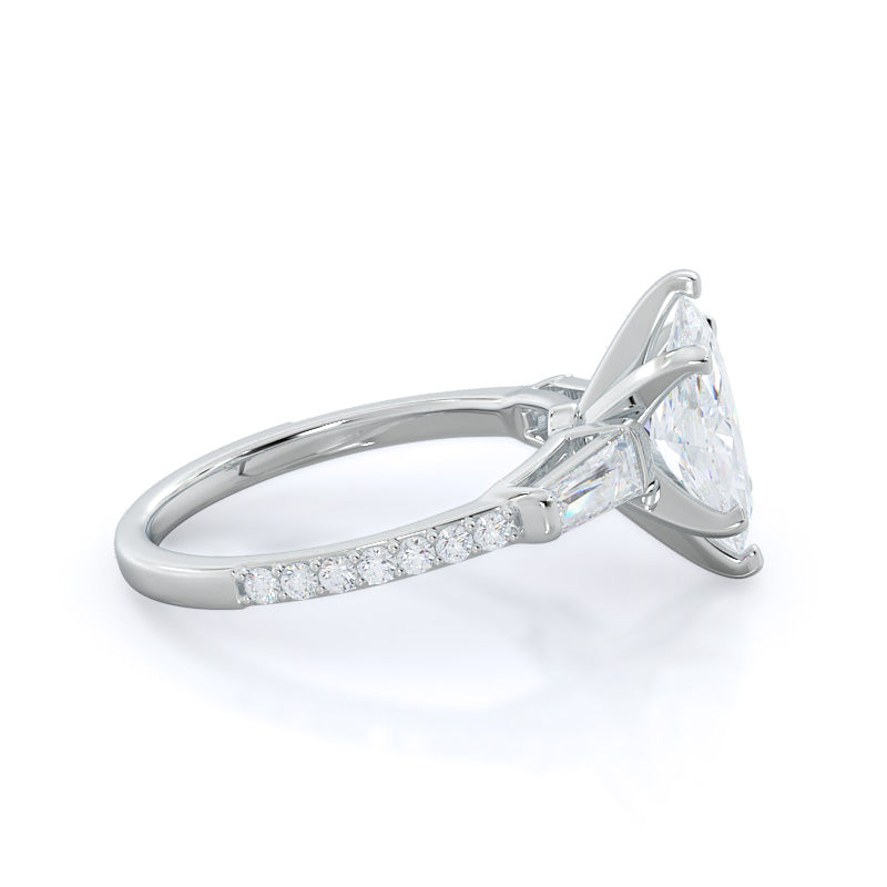 Three Stone Tapered Baguette Diamond Engagement Ring with Marquise Cut Diamond in 14KT Platinum view 3
