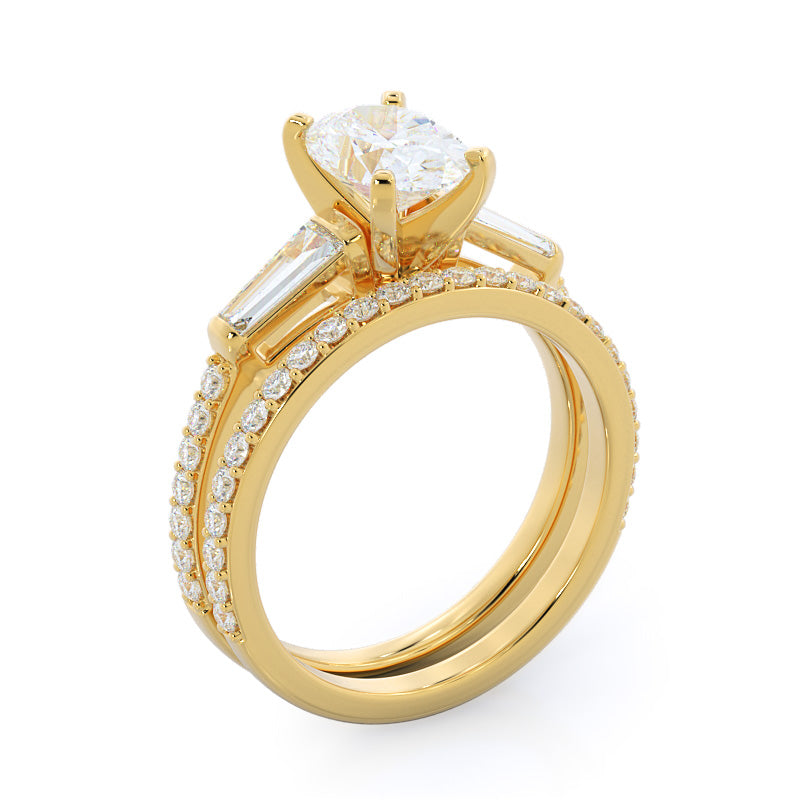 Three Stone Tapered Baguette Diamond Engagement Ring with Marquise Cut Diamond in 14KT Yellow Gold view 4
