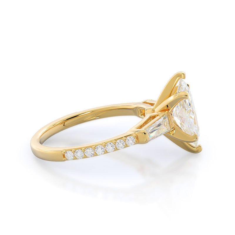 Three Stone Tapered Baguette Diamond Engagement Ring with Marquise Cut Diamond in 14KT Yellow Gold view 3
