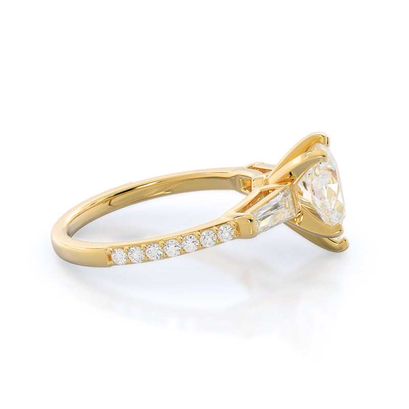 Three Stone Tapered Baguette Diamond Engagement Ring with Pear Cut Diamond in 14KT Yellow Gold view 3
