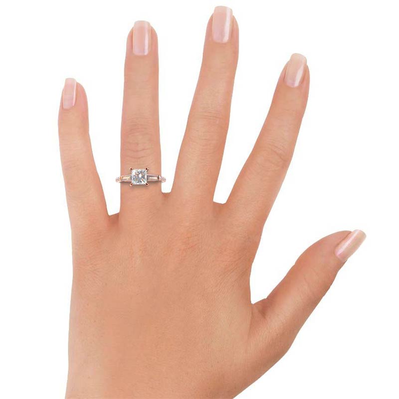 Three Stone Tapered Baguette Diamond Engagement Ring with Princess Cut Diamond in 14KT Rose Gold view 5
