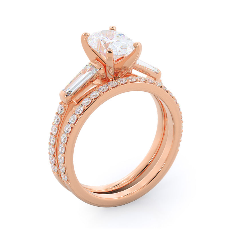 Three Stone Tapered Baguette Diamond Engagement Ring with Princess Cut Diamond in 14KT Rose Gold view 4
