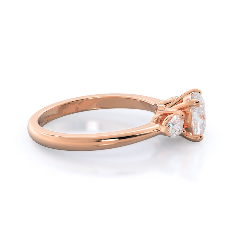 Three Stone Pear Engagement Ring with Cushion Cut Diamond in 14KT Rose Gold view 3
