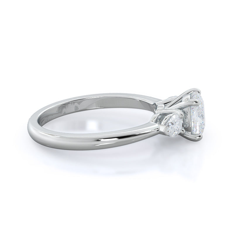 Three Stone Pear Engagement Ring with Cushion Cut Diamond in 14KT Platinum view 3
