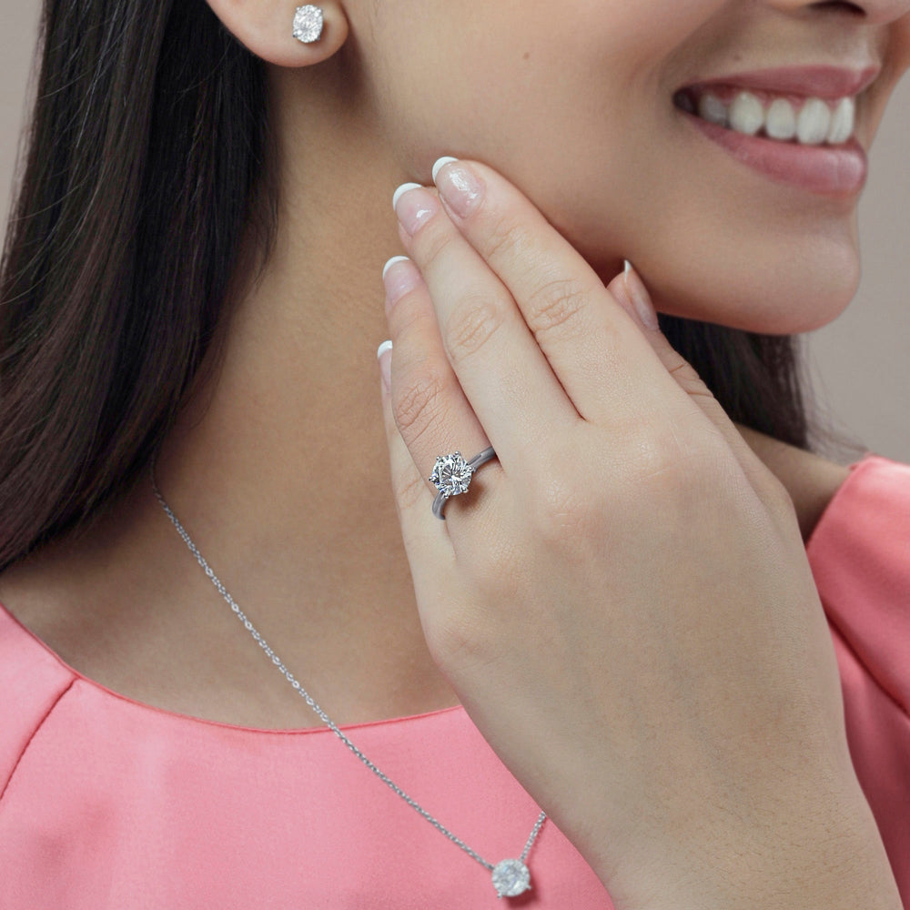 Model Wearing Luminous Six Prong Solitaire Diamond Ring with Lab Grown Diamond view