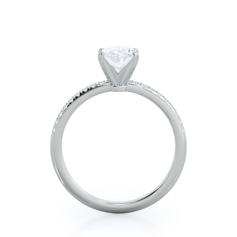 Oval Cut Micro pave Diamond Engagement Ring with Lab Grown Diamond in 14KT Platinum view 2
