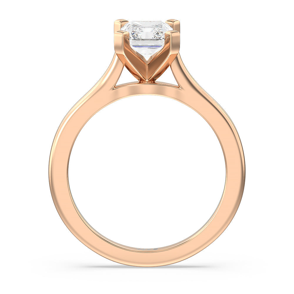 Sleek Cathedral Solitaire Engagement Ring with Radiant Cut Diamond in 14KT Rose Gold view 2
