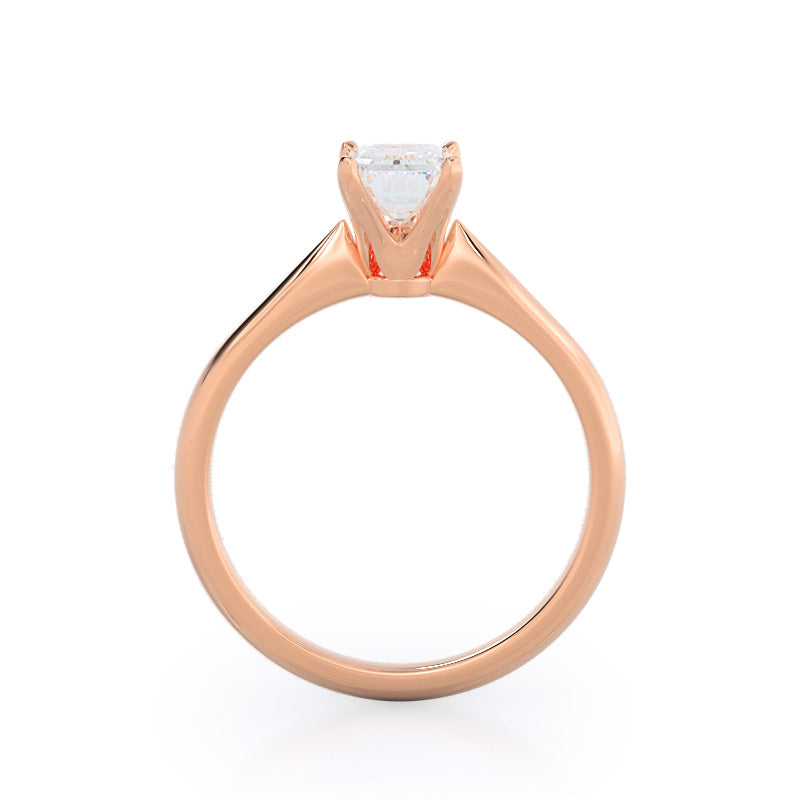 Noveau Four Prong Solitaire Engagement Ring with Emerald Cut Diamond in 14KT Rose Gold view 2
