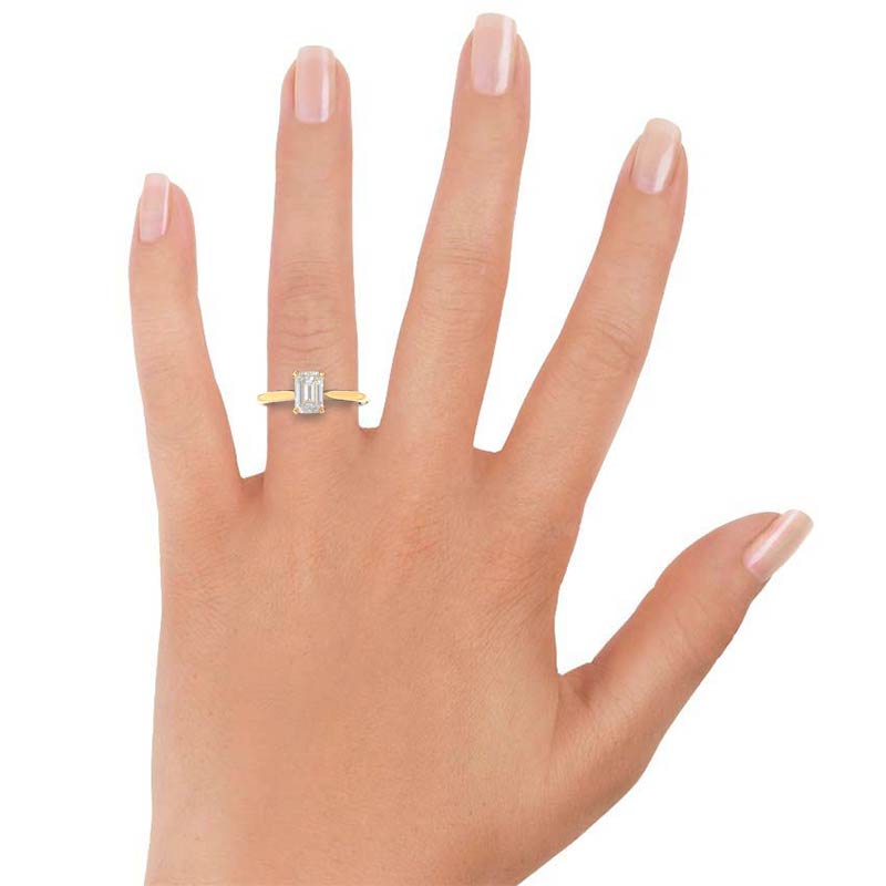 Noveau Four Prong Solitaire Engagement Ring with Emerald Cut Diamond in 14KT Yellow Gold view 4
