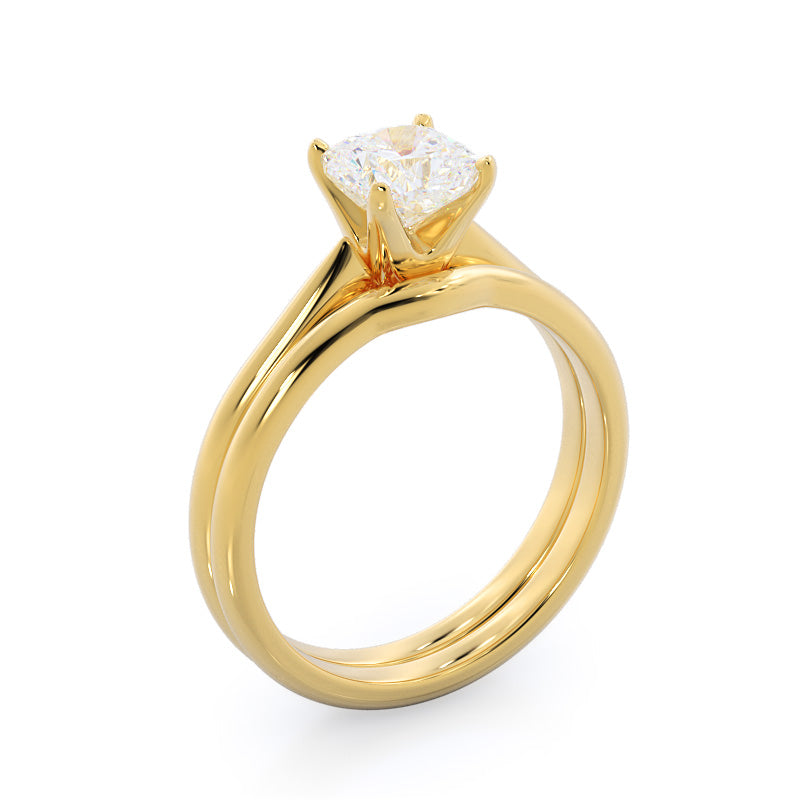 Noveau Four Prong Solitaire Engagement Ring with Round Cut Diamond in 14KT Yellow Gold view 4
