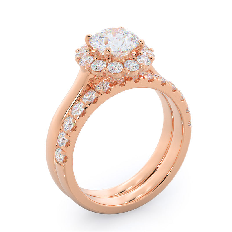 Lotus Halo Diamond Engagement Ring with Round Cut Diamond in 14KT Rose Gold view 4
