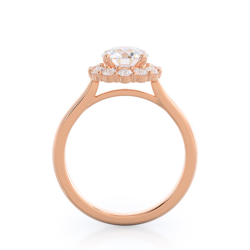 Lotus Halo Diamond Engagement Ring with Round Cut Diamond in 14KT Rose Gold view 2
