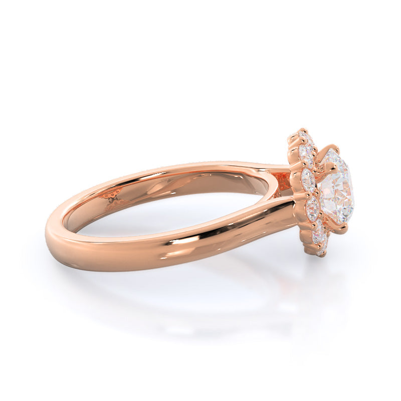 Lotus Halo Diamond Engagement Ring with Round Cut Diamond in 14KT Rose Gold view 3
