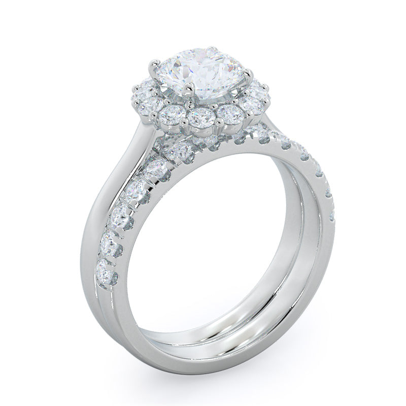 Lotus Halo Diamond Engagement Ring with Round Cut Diamond in 14KT Platinum view 4
