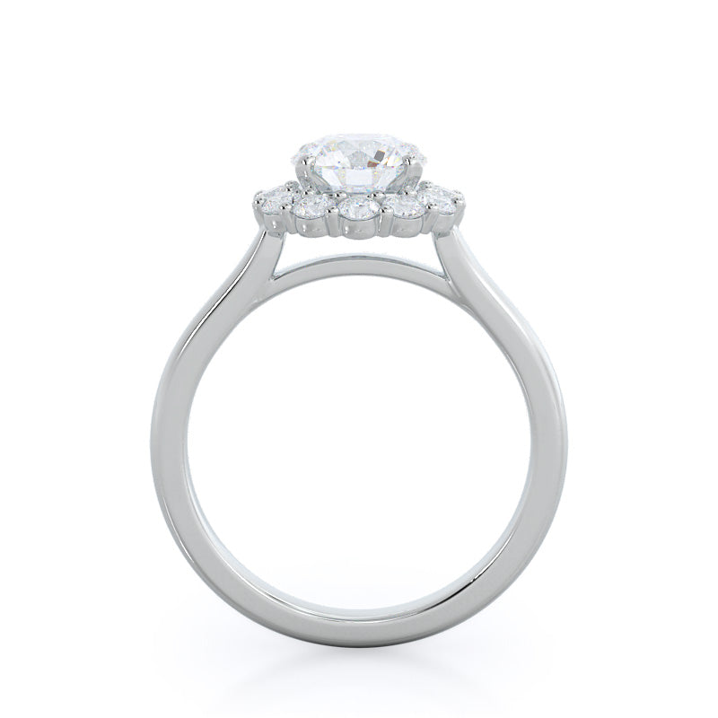 Lotus Halo Diamond Engagement Ring with Round Cut Diamond in 14KT Platinum view 2
