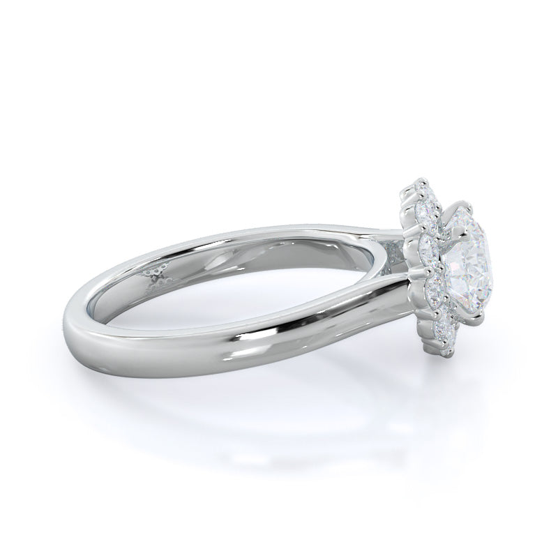 Lotus Halo Diamond Engagement Ring with Round Cut Diamond in 14KT Platinum view 3
