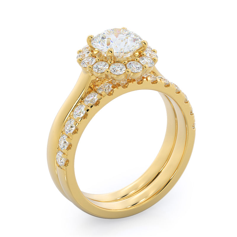 Lotus Halo Diamond Engagement Ring with Round Cut Diamond in 14KT Yellow Gold view 4
