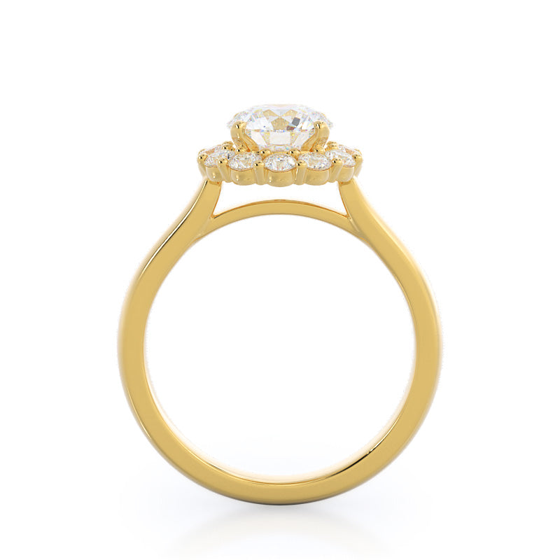 Lotus Halo Diamond Engagement Ring with Round Cut Diamond in 14KT Yellow Gold view 2
