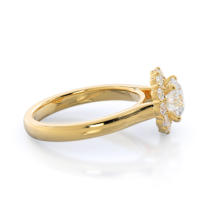 Lotus Halo Diamond Engagement Ring with Round Cut Diamond in 14KT Yellow Gold view 3
