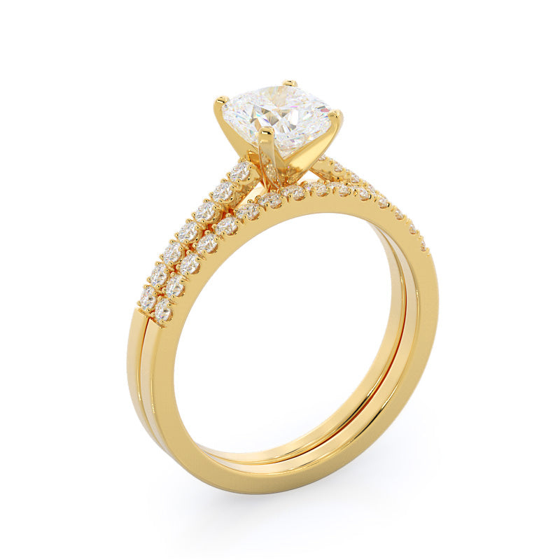 Open Cathedral Empress Diamond Engagement Ring with Cushion Cut Diamond in 14KT Yellow Gold view 4
