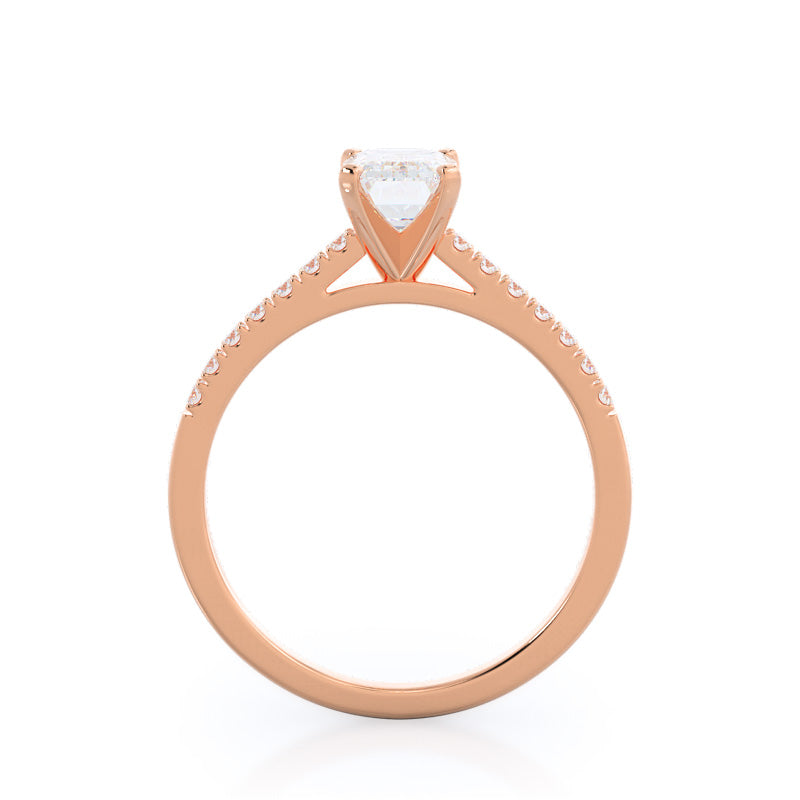 Open Cathedral Empress Diamond Engagement Ring with Emerald Cut Diamond in 14KT Rose Gold view 2
