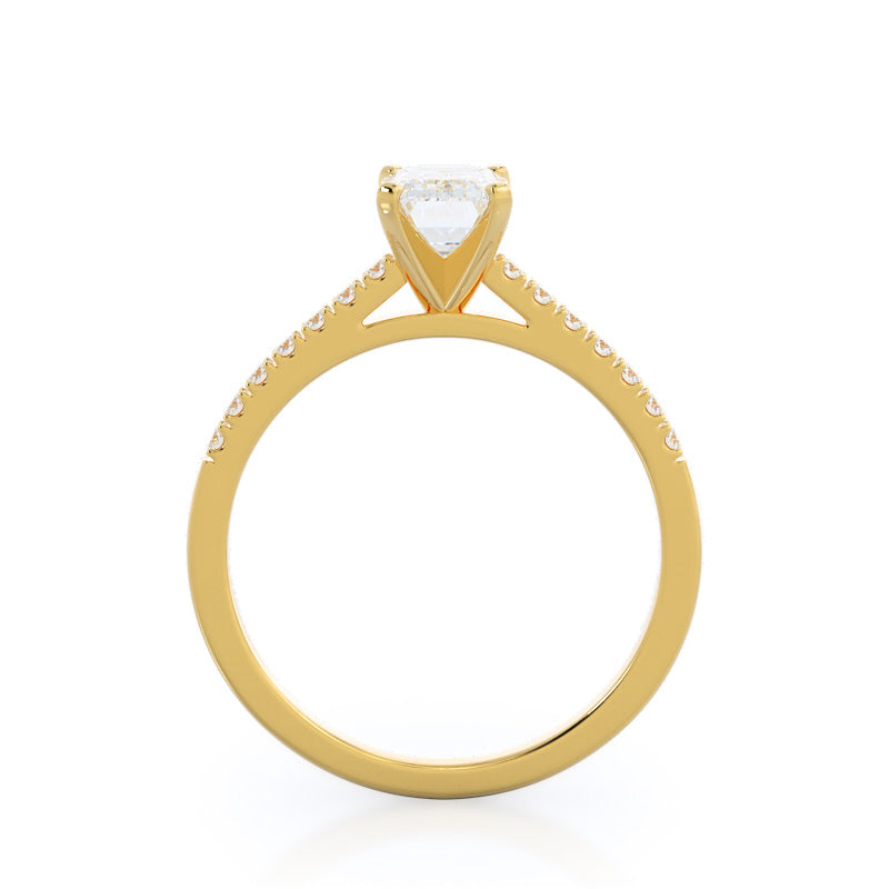 Open Cathedral Empress Diamond Engagement Ring with Emerald Cut Diamond in 14KT Yellow Gold view 2
