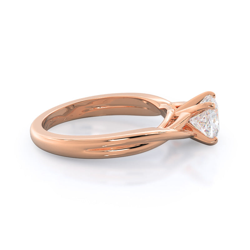 Fine Cathedral Twist Diamond Engagement Ring with Cushion Cut Diamond in 14KT Rose Gold view 3
