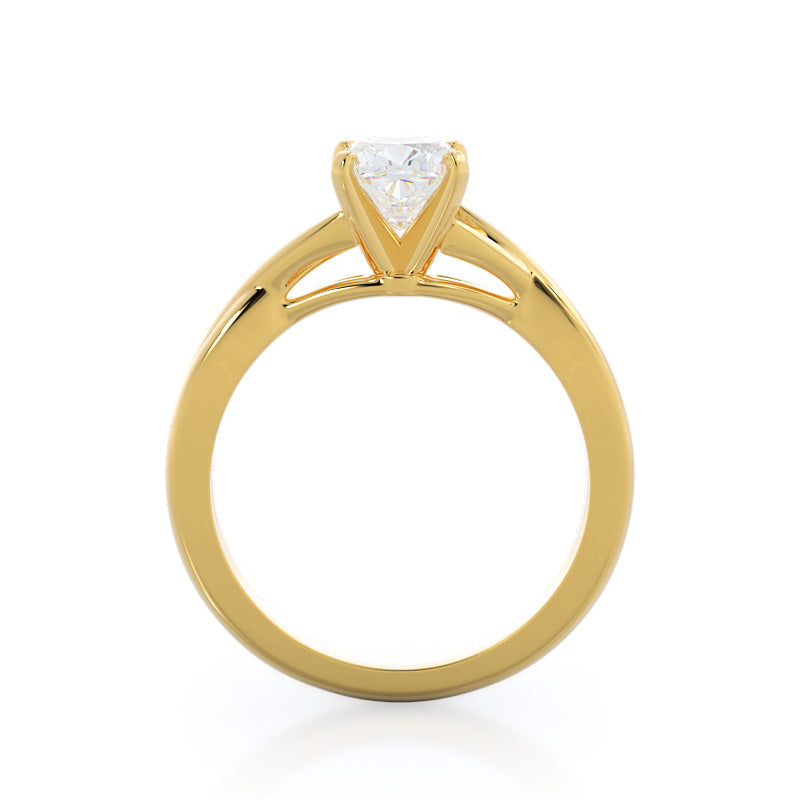 Fine Cathedral Twist Diamond Engagement Ring with Cushion Cut Diamond in 14KT Yellow Gold view 2
