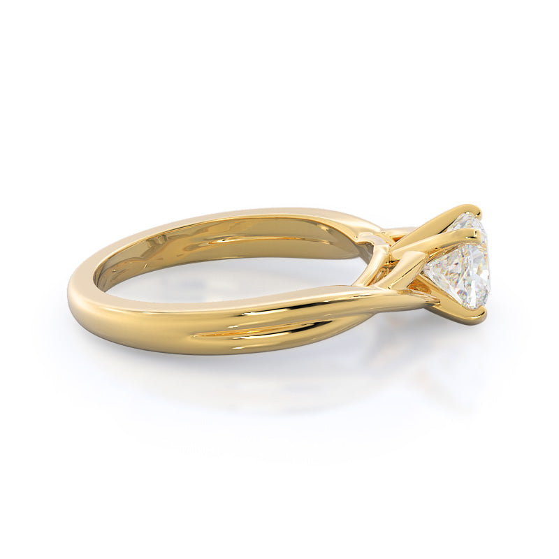 Fine Cathedral Twist Diamond Engagement Ring with Cushion Cut Diamond in 14KT Yellow Gold view 3
