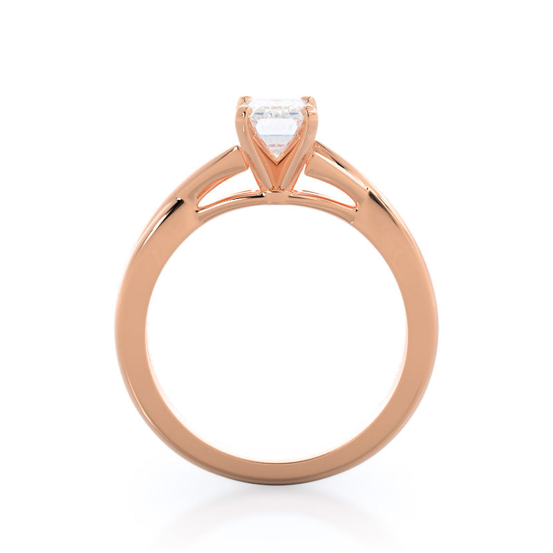 Fine Cathedral Twist Diamond Engagement Ring with Emerald Cut Diamond in 14KT Rose Gold view 2
