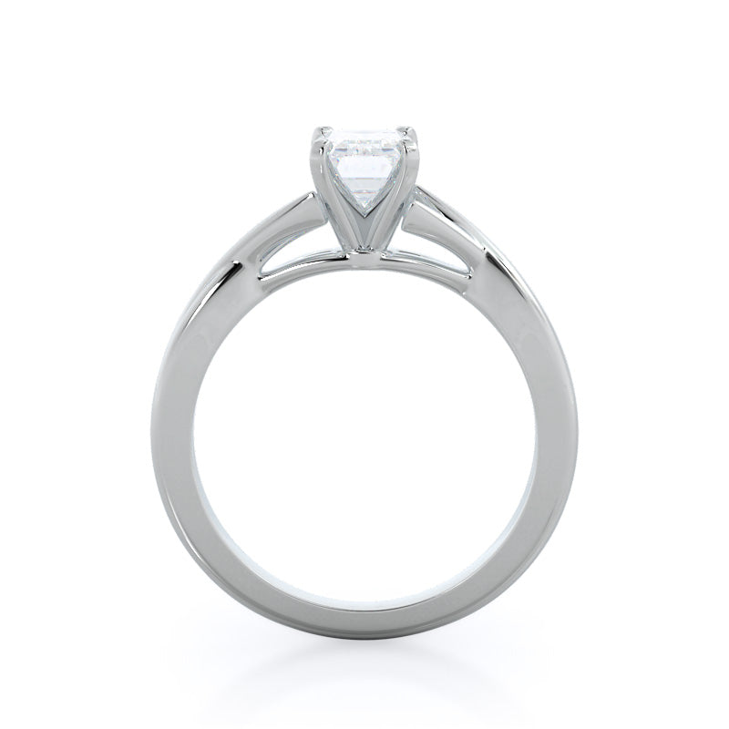 Fine Cathedral Twist Diamond Engagement Ring with Emerald Cut Diamond in 14KT Platinum view 2
