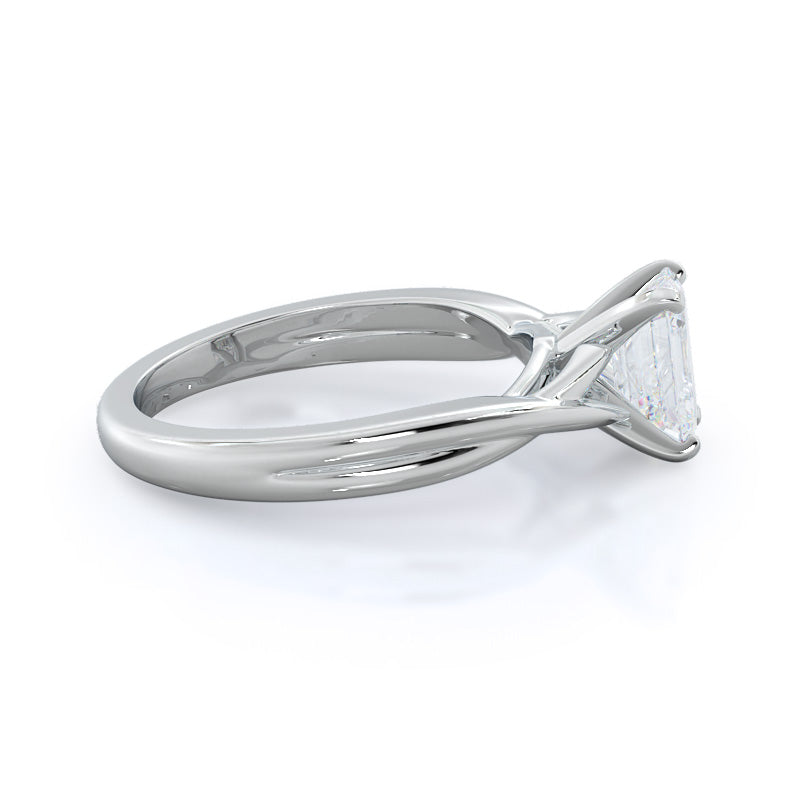 Fine Cathedral Twist Diamond Engagement Ring with Emerald Cut Diamond in 14KT Platinum view 3
