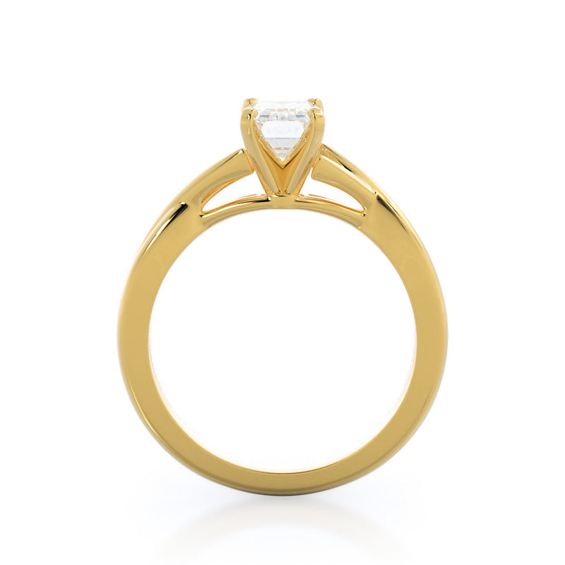 Fine Cathedral Twist Diamond Engagement Ring with Emerald Cut Diamond in 14KT Yellow Gold view 2
