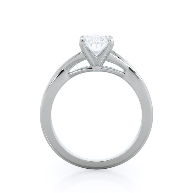Fine Cathedral Twist Diamond Engagement Ring with Oval Cut Diamond in 14KT Platinum view 2
