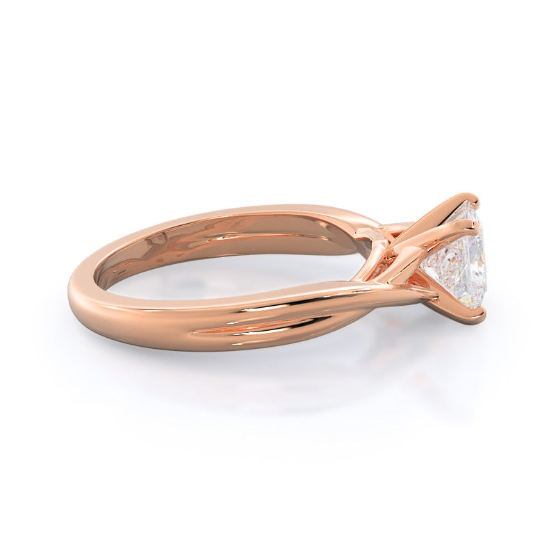 Fine Cathedral Twist Diamond Engagement Ring with Princess Cut Diamond in 14KT Rose Gold view 3
