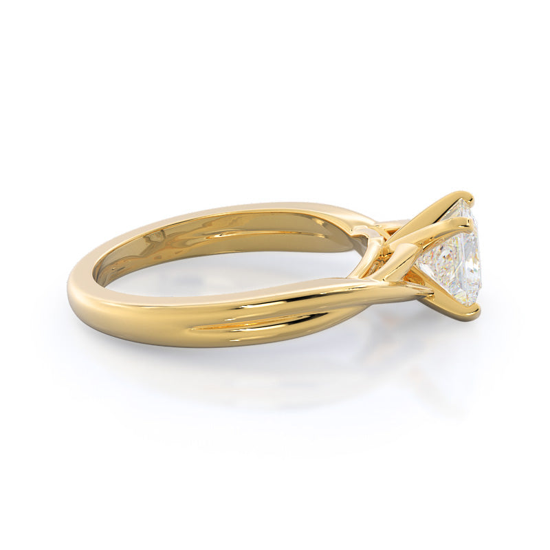 Fine Cathedral Twist Diamond Engagement Ring with Princess Cut Diamond in 14KT Yellow Gold view 3
